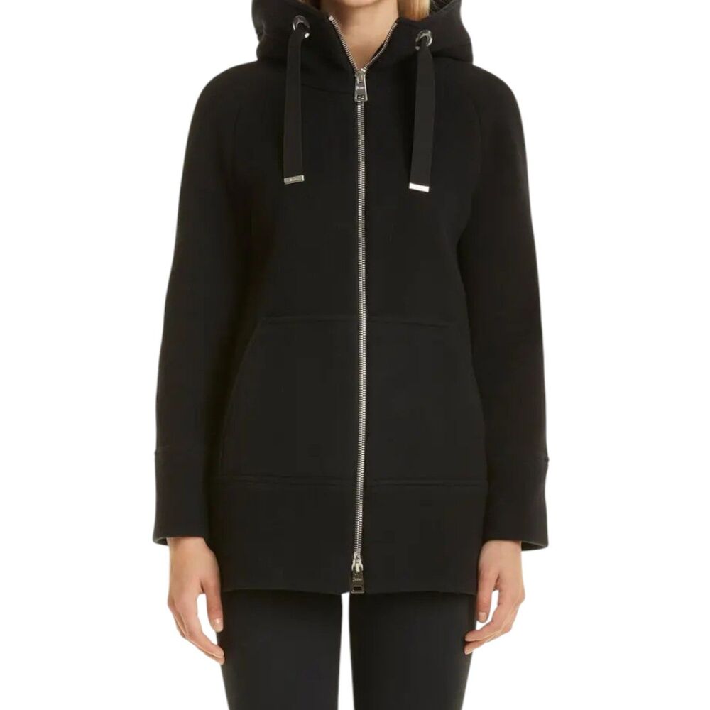 Herno Resort Coat womens EU38 XS/S Hooded Mid Length Wool Blend Black Jacket
